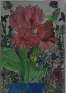 特選に選ばれた千葉市立稲毛第二小学校の鈴木駿聖さんの作品≪アマリリスと花のみんなと虫のパーティー≫